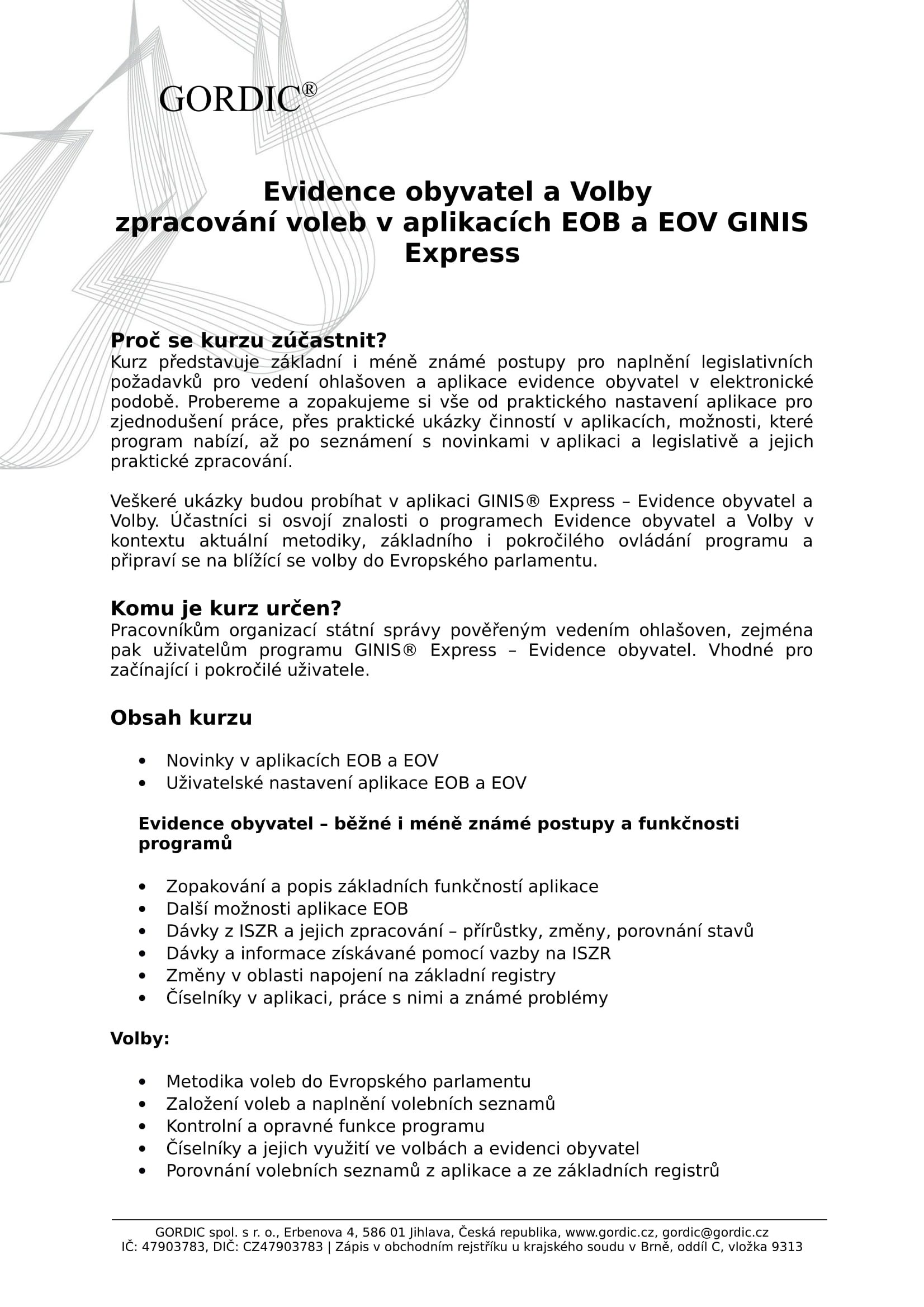 Školení ke zpracování voleb v aplikacích EOB a EOV GINIS Express
