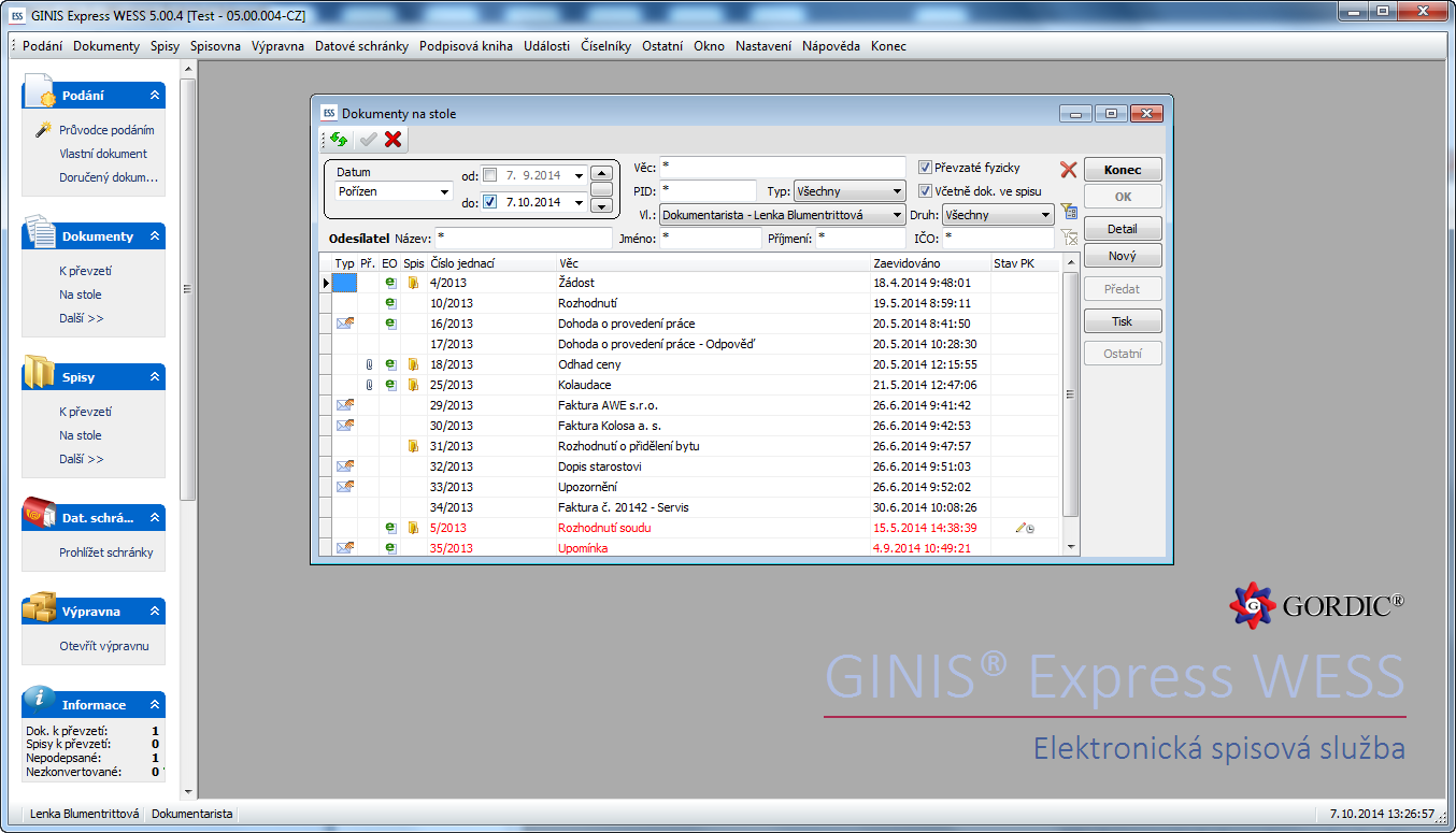 Přijďte na školení ke spisové službě – Zpracování spisové služby v aplikaci GINIS Express WESS